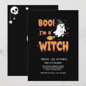 Flying Ghost op Broom Spooky Party Kaart (Voorkant / Achterkant)