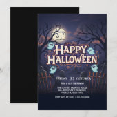 Flying Ghost op Broom Spooky Party Kaart (Voorkant / Achterkant)