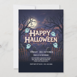 Flying Ghost op Broom Spooky Party Kaart