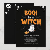 Flying Ghost op Broom Spooky Party Kaart (Voorkant / Achterkant)