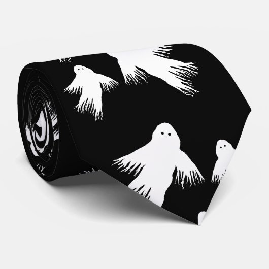 Flying Ghosts Halloween Black in White Patterted Stropdas (Opgerold)
