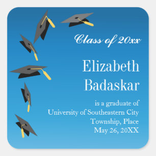 Flying Graduation Caps aankondiging Vierkante Sticker