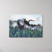 Flying Great Blue Heron and Misty Forest Wildlife Canvas Afdruk (Voorkant)