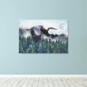 Flying Great Blue Heron and Misty Forest Wildlife Canvas Afdruk (Insitu (Houten vloer))