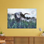 Flying Great Blue Heron and Misty Forest Wildlife Canvas Afdruk (Insitu (Woonkamer))