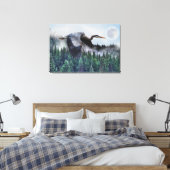 Flying Great Blue Heron and Misty Forest Wildlife Canvas Afdruk (Insitu (Slaapkamer))