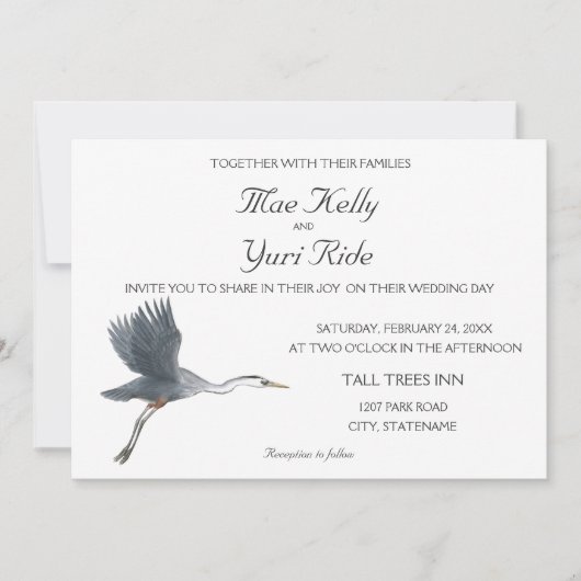 Flying Great Blue Heron huwelijksuitnodiging Kaart (Voorkant)