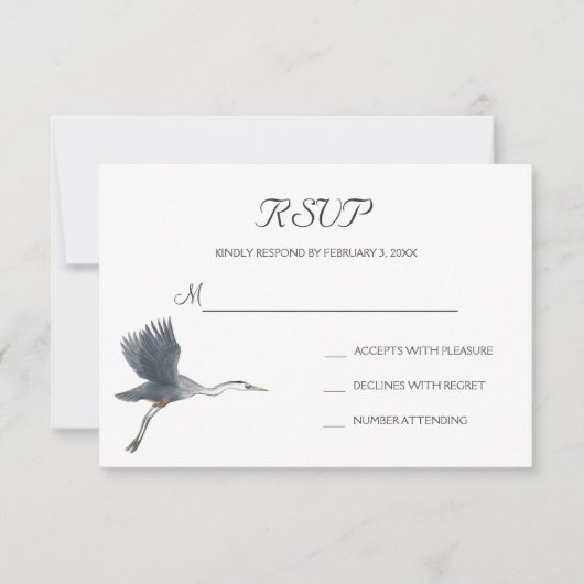 Flying Great Blue Heron Wedding RSVP Briefkaart (Voorkant)