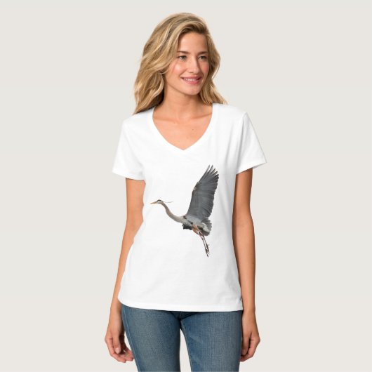 Flying Great Blue Heron Wildlife T-Shirt (Voorkant volledig)