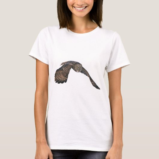 Flying Great Grey Owl Raptor Wildlife Foto T-shirt (Voorkant)