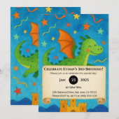 Flying Green Dragon Over Starry Castle Birthday Kaart (Voorkant / Achterkant)