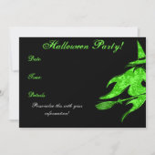 Flying Green Witch Halloween Invitation Kaart (Voorkant)