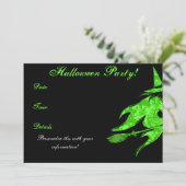 Flying Green Witch Halloween Invitation Kaart (Staand voorkant)