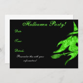 Flying Green Witch Halloween Invitation Kaart (Voorkant / Achterkant)
