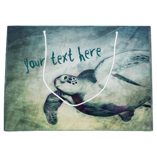 Flying Green Zee Turtle | Aangepaste cadeautassen Large Cadeautasje (Voorkant)