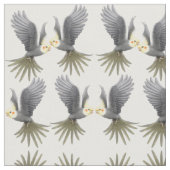Flying Grey Cockatiel Parrots Fabric. Stof (Close Up)