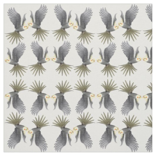 Flying Grey Cockatiel Parrots Fabric. Stof (Swatch)