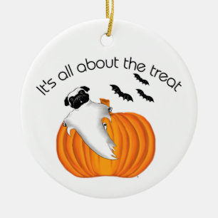 Flying Halloween Pug Ghost Funny Gezegde Pumpkin Keramisch Ornament