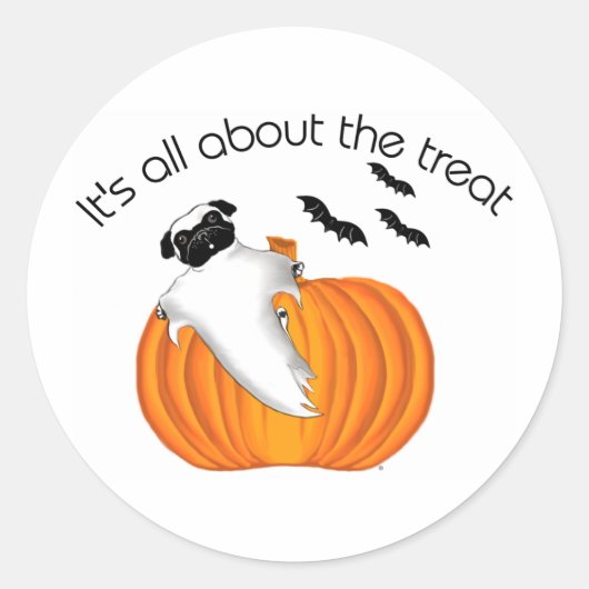 Flying Halloween Pug Ghost Funny Gezegde Pumpkin Ronde Sticker (Voorkant)