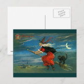 Flying Halloween Witch with Cat Briefkaart (Voorkant / Achterkant)