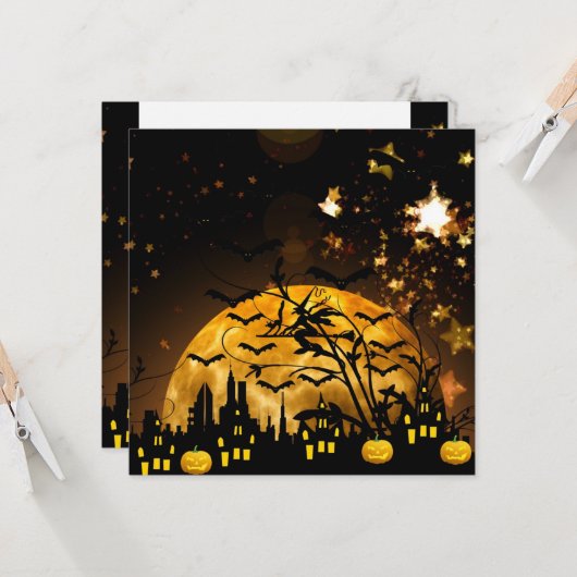 Flying hech Harvest Moon Bats Halloween Gifts Kaart (Voorkant / Achterkant in situ)
