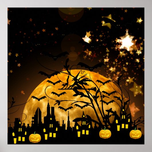 Flying hech Harvest Moon Bats Halloween Gifts Poster (Voorkant)