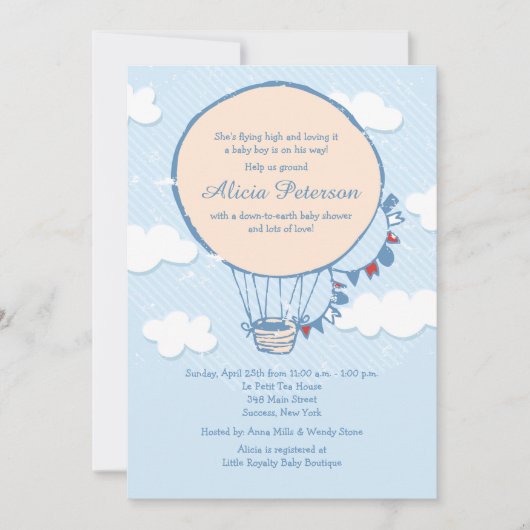 Flying High Boy Baby Shower Invitations Kaart (Voorkant)