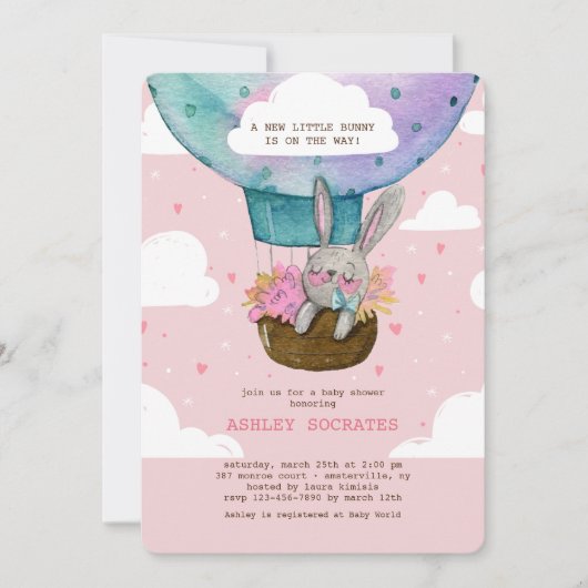 Flying High Bunny Baby shower Invitation Kaart (Voorkant)