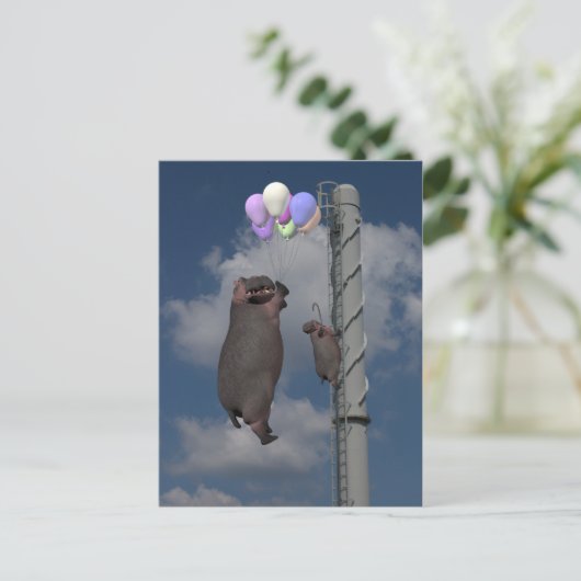 Flying Hippopotamus Briefkaart (Staand voorkant)