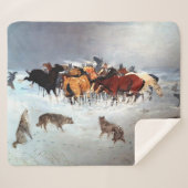 Flying Hoofs Wolf Pack Attacking Horses Rustic Dog Sherpa Deken (Voorkant (horizontaal))