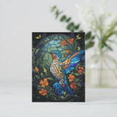 Flying Humming Bird Kleurrijk Glas in lood Briefkaart (Staand voorkant)
