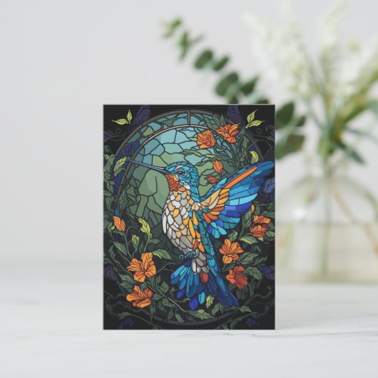 Flying Humming Bird Kleurrijk Glas in lood Briefkaart (Staand voorkant)