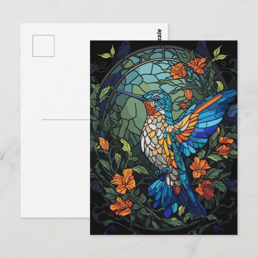 Flying Humming Bird Kleurrijk Glas in lood Briefkaart (Voorkant / Achterkant)