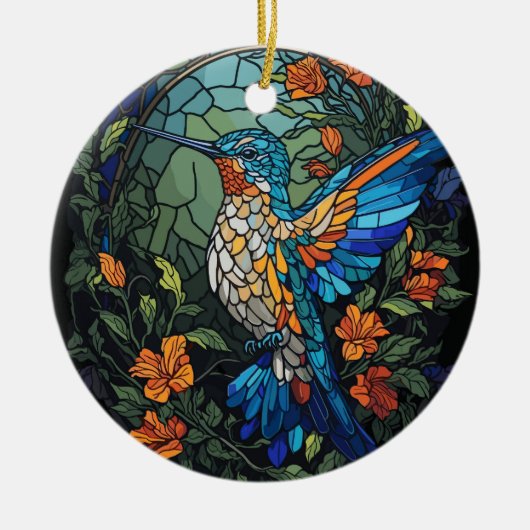 Flying Humming Bird Kleurrijk Glas in lood Keramisch Ornament (Voorkant)