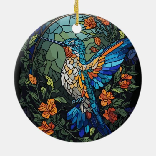 Flying Humming Bird Kleurrijk Glas in lood Keramisch Ornament (Achterkant)