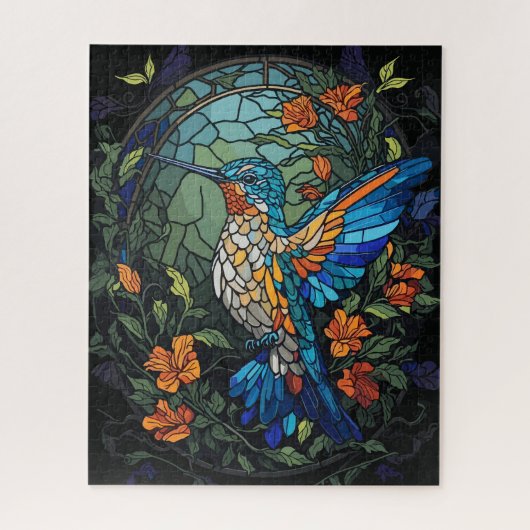 Flying Humming Bird Kleurrijk Glas in lood Legpuzzel (Verticaal)