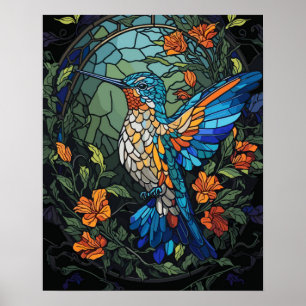 Flying Humming Bird Kleurrijk Glas in lood Poster