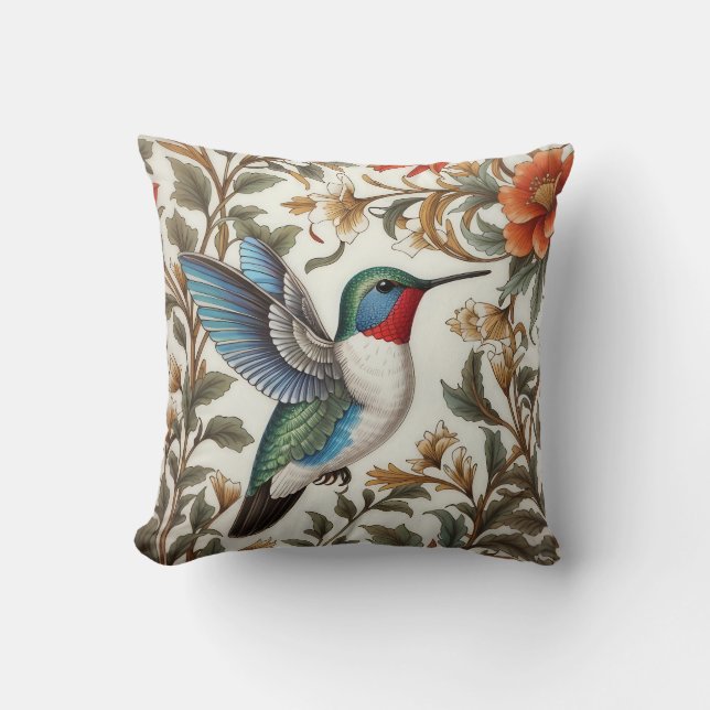 Flying Hummingbird William Morris Inspired Kussen (Voorkant)