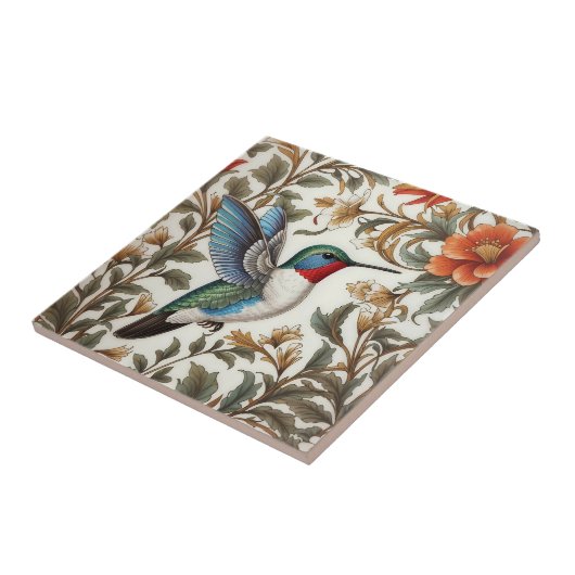 Flying Hummingbird William Morris Inspired Tegeltje (Zijkant)