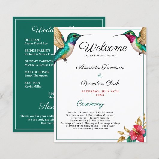 Flying Hummingbirds Red Tropical Flower Wedding (Voorkant / Achterkant)