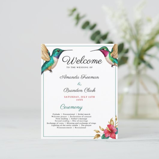 Flying Hummingbirds Red Tropical Flower Wedding (Staand voorkant)