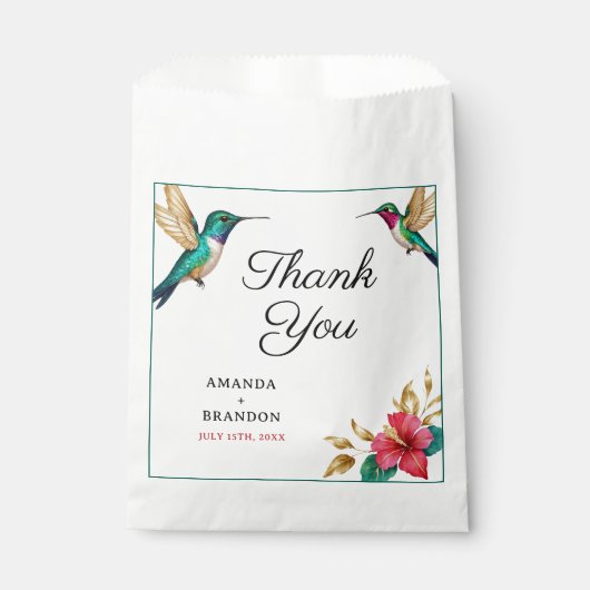 Flying Hummingbirds Red Tropical Flower Wedding Bedankzakje (Voorkant)