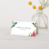 Flying Hummingbirds Red Tropical Flower Wedding Plaatskaartje (Achterkant)