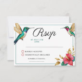 Flying Hummingbirds Red Tropical Flower Wedding RSVP Kaartje (Voorkant)