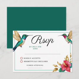 Flying Hummingbirds Red Tropical Flower Wedding RSVP Kaartje