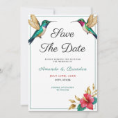 Flying Hummingbirds Red Tropical Flower Wedding Save The Date (Voorkant)