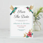 Flying Hummingbirds Red Tropical Flower Wedding Save The Date (Staand voorkant)