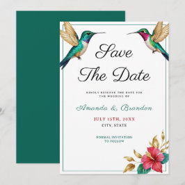 Flying Hummingbirds Red Tropical Flower Wedding Save The Date