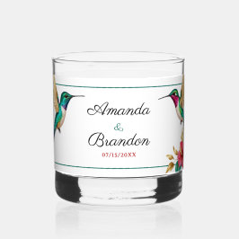 Flying Hummingbirds Red Tropical Flower Wedding Whisky Glas