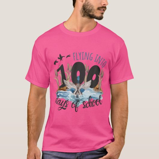 Flying Into 100 Days Of School Duck Hunting 100Th  T-shirt (Voorkant)